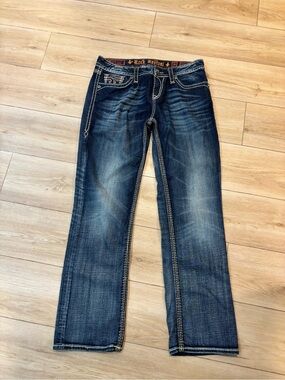 Rock Revival Cameron Low Rise Easy Straight Boot Cut Jeans 30x31 Western Buckle